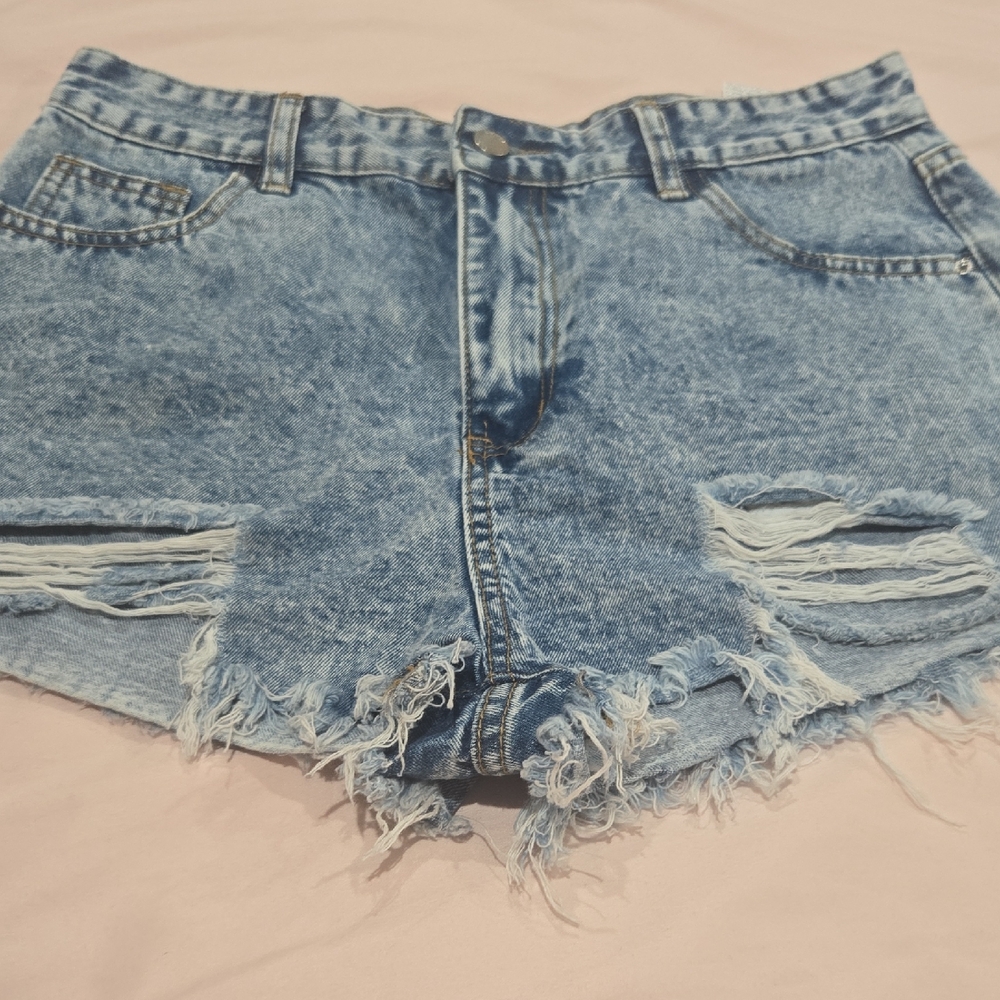SHEIN Blue Jean Shorts Distressed Frayed Hem